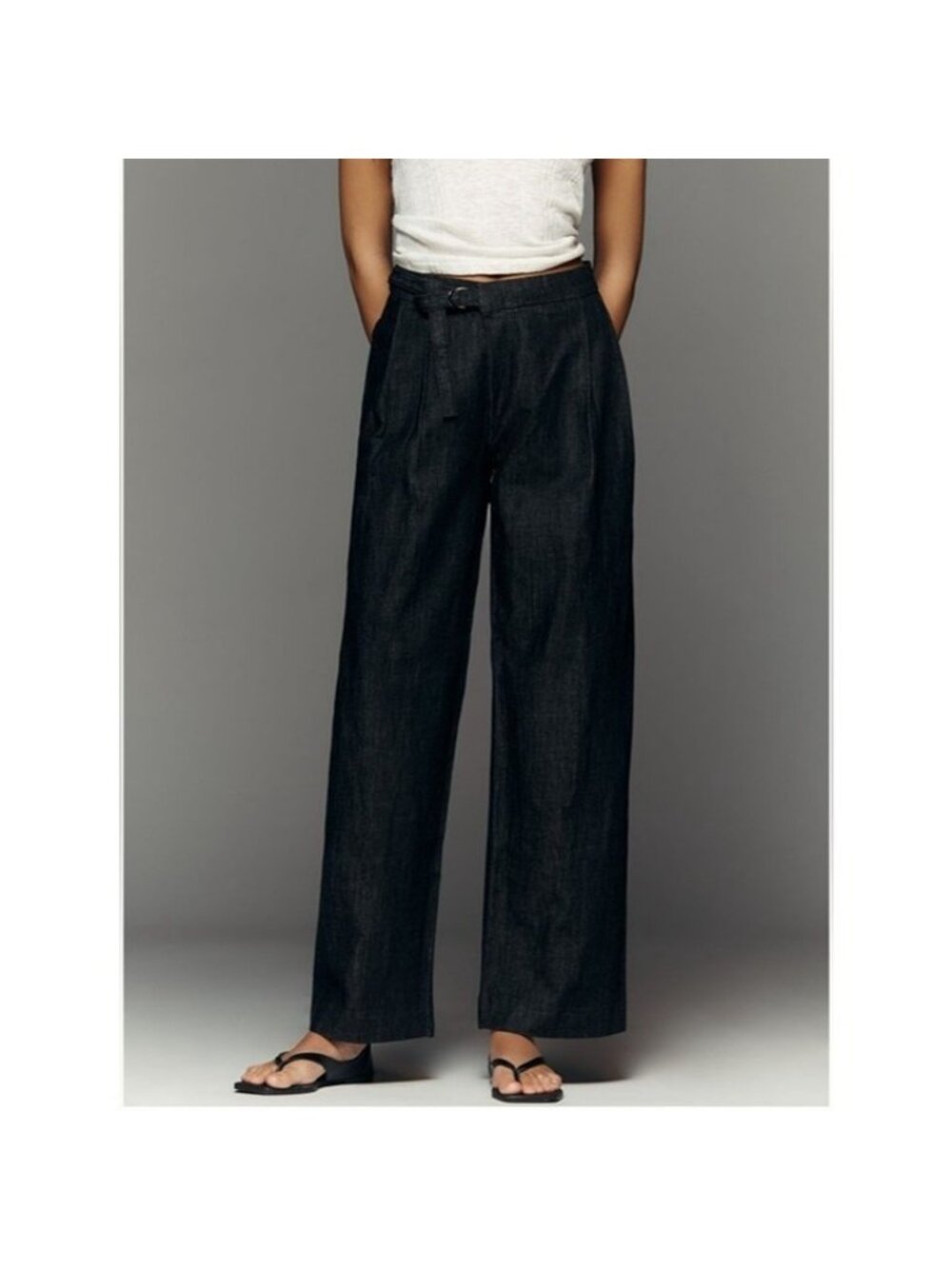 ANTHROPOLOGIE Maeve Belted Pleated High Rise Wide Leg Jeans Dark Denim Size 31